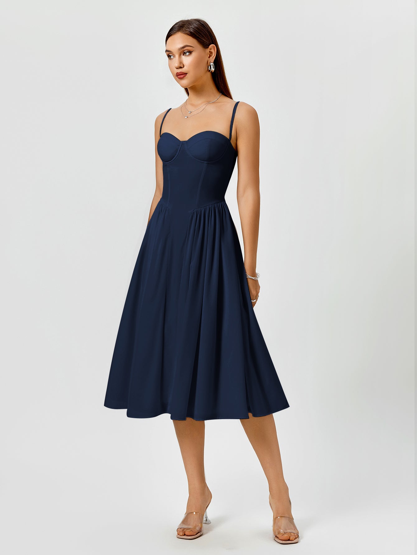 white sweetheart neckline midi dress - View 13 | WEUXS