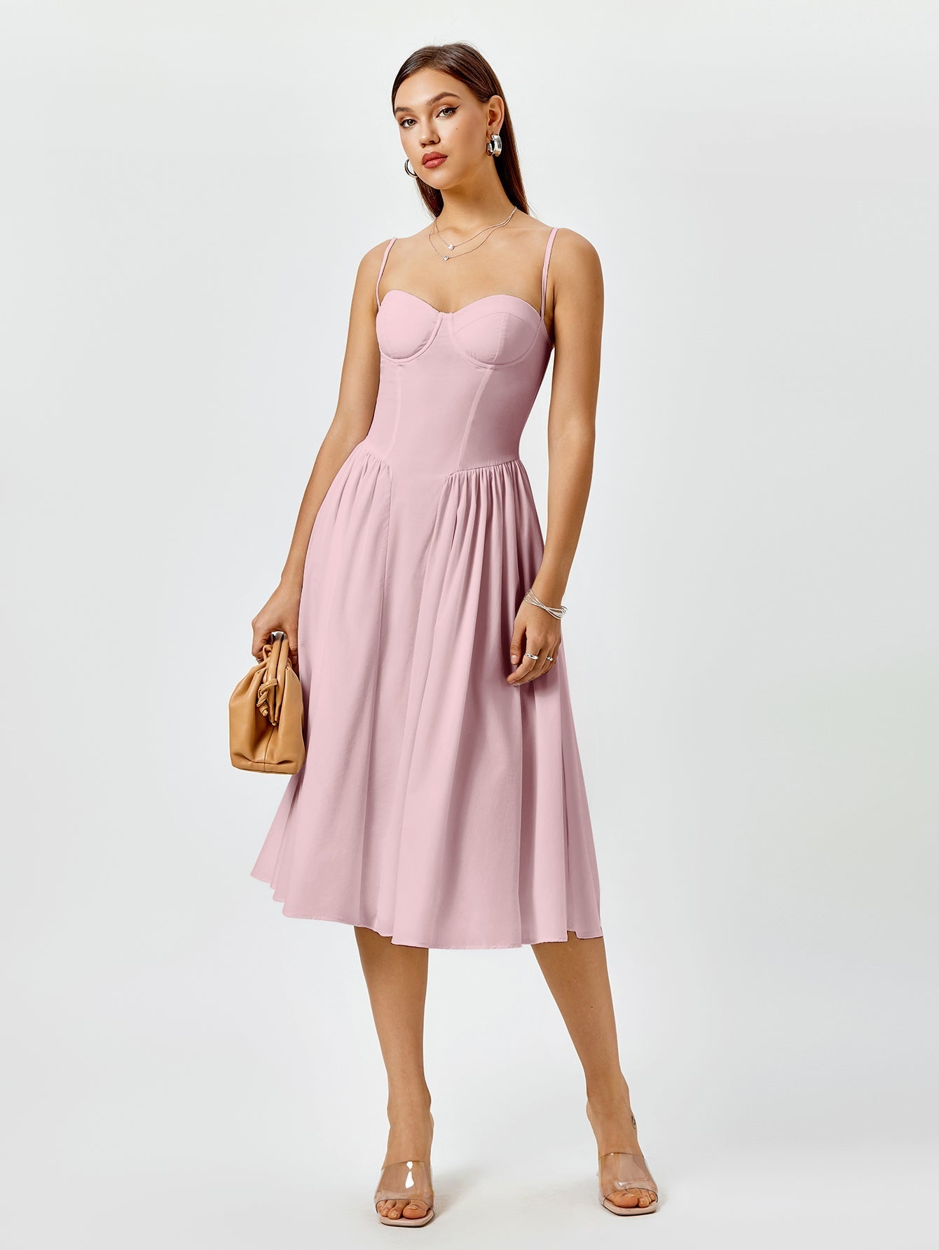 white sweetheart neckline midi dress - View 10 | WEUXS