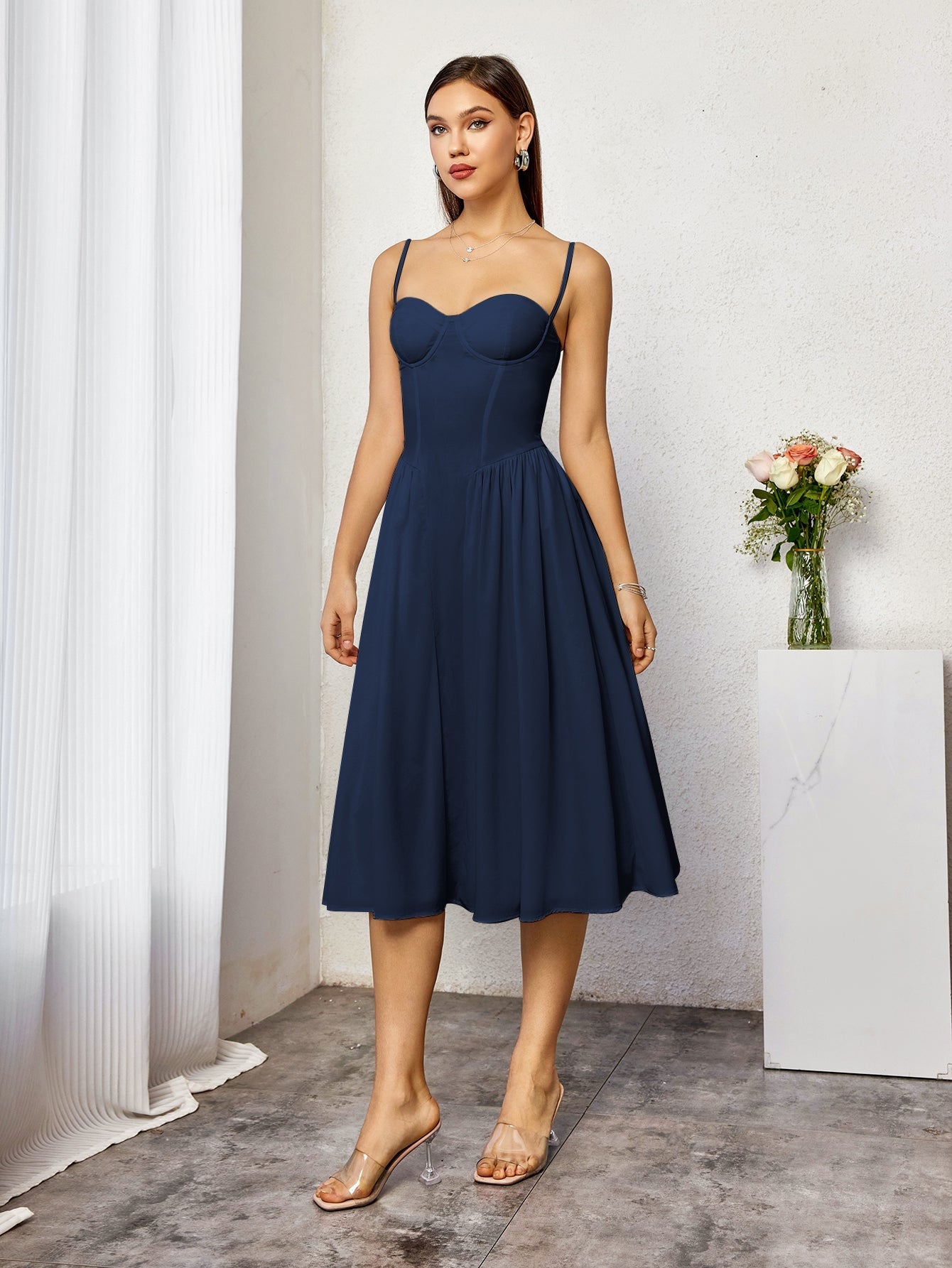 white sweetheart neckline midi dress - View 16 | WEUXS