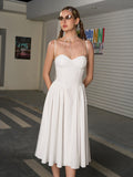 white sweetheart neckline midi dress - View 6 | WEUXS