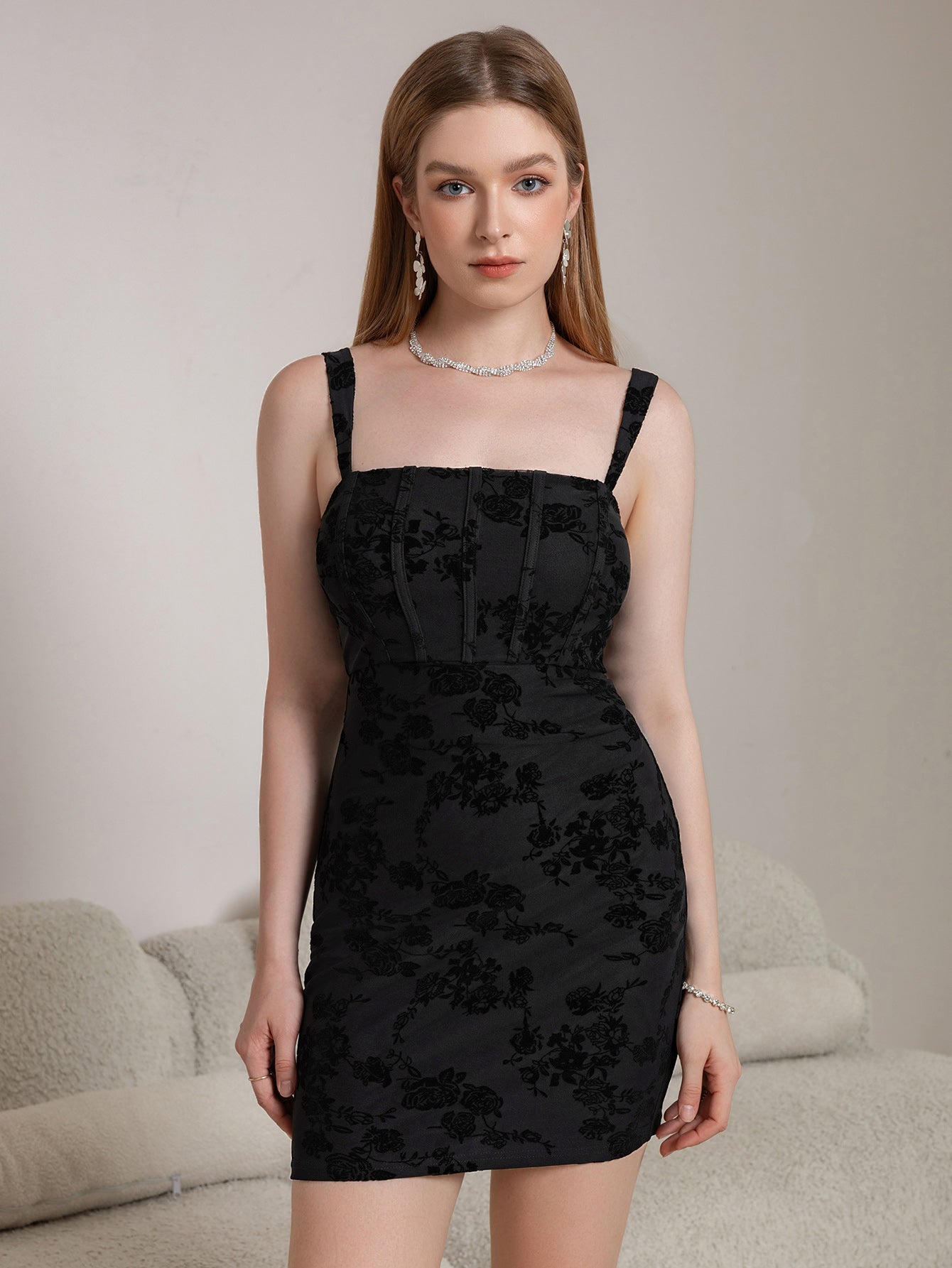 Black Sheath Dress with Corset Detail - View 6 | WEUXS