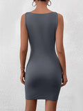 ruched crew neck bodycon solid dress#color_darkgrey