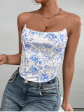 Floral print sweetheart neck tube top with crisscross back - View 6 | WEUXS