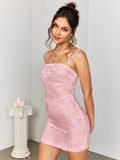 Floral Jacquard Sheath Dress with Square Neckline - View 6 | WEUXS