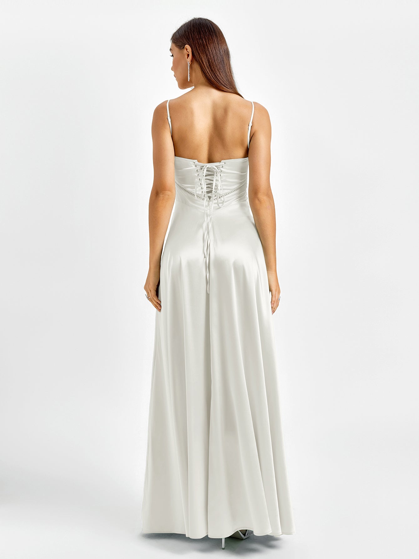 Satin Maxi Dress with Crisscross Back - View 8 | WEUXS