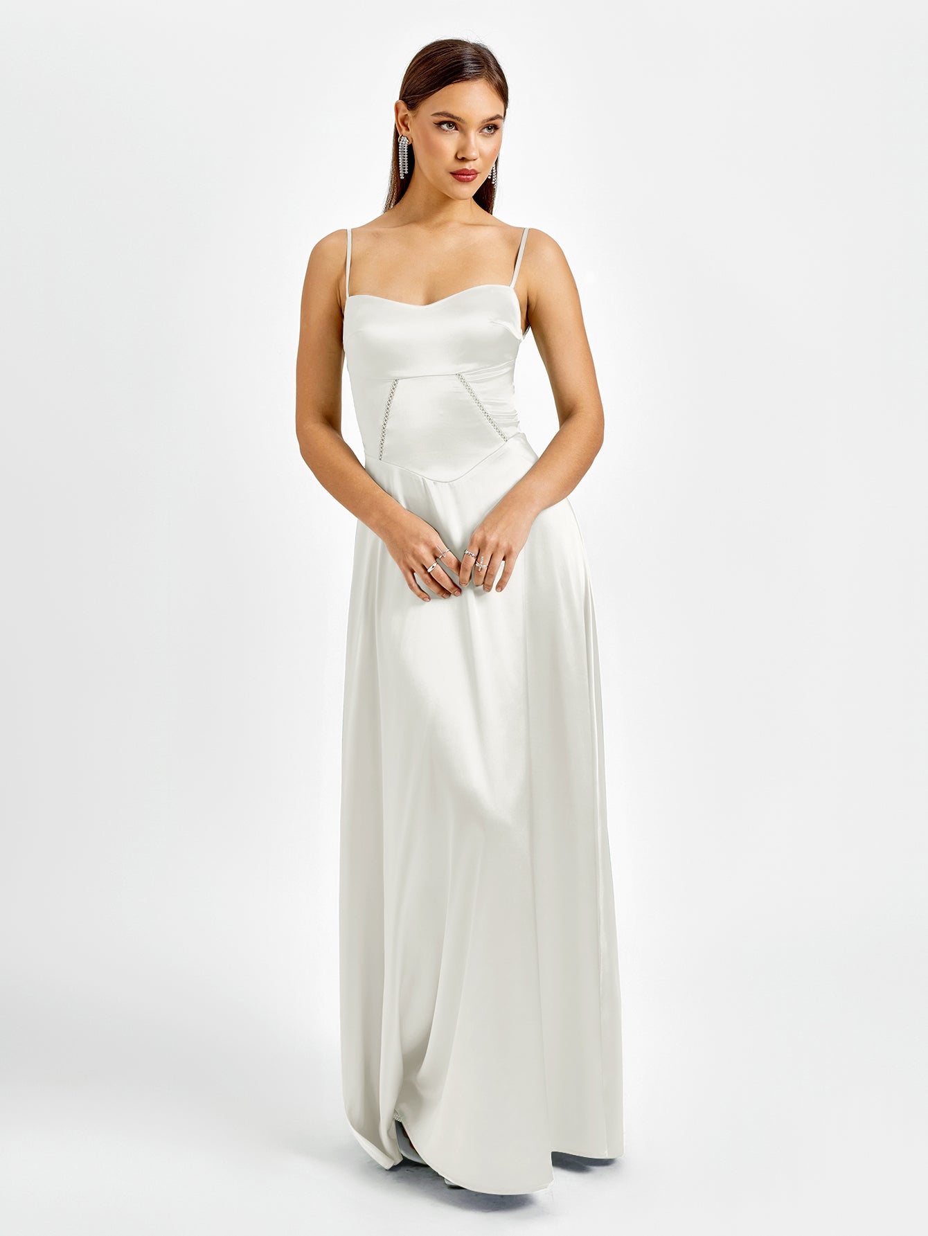 Satin Maxi Dress with Crisscross Back - View 7 | WEUXS