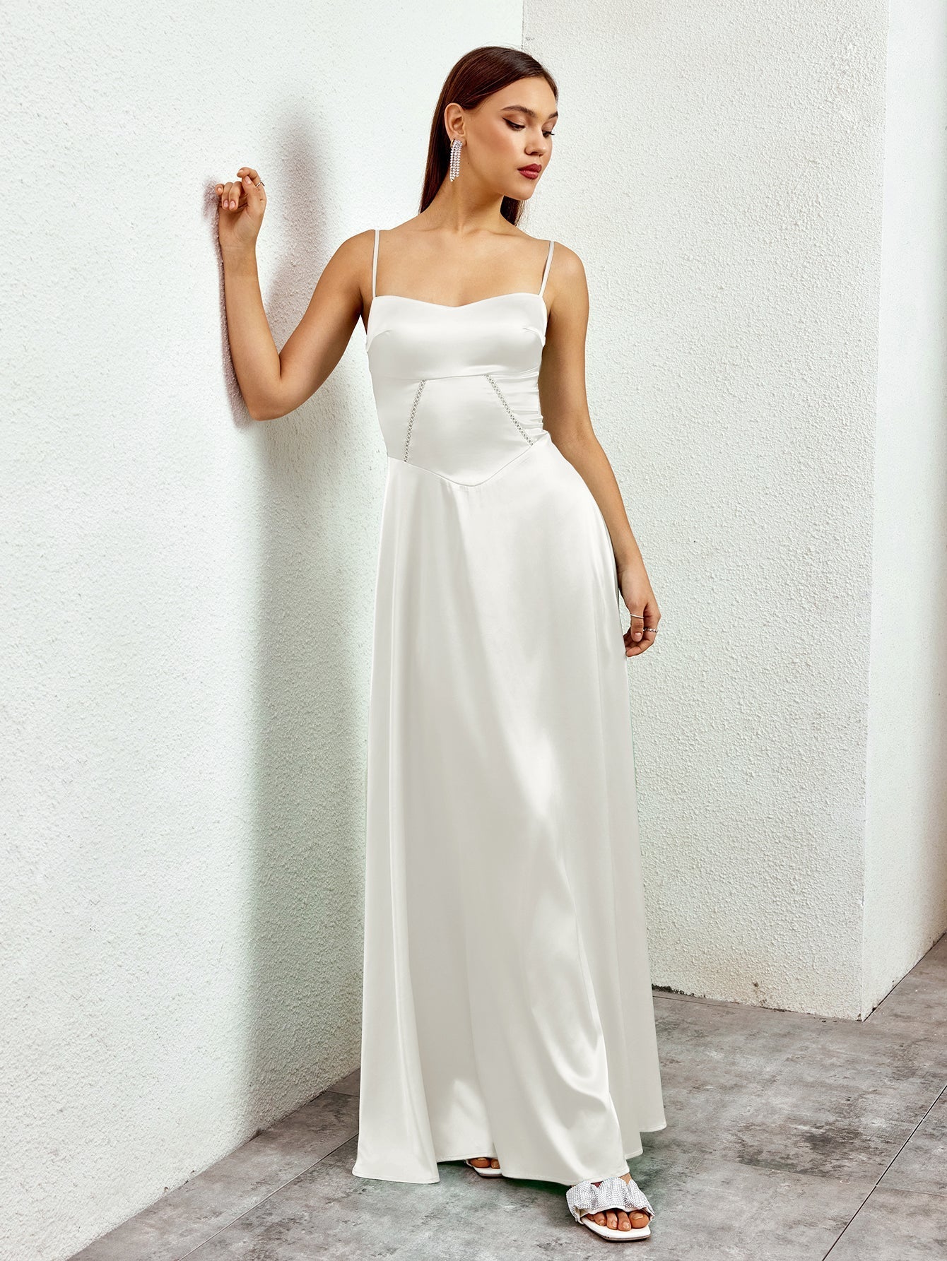 Satin Maxi Dress with Crisscross Back - View 9 | WEUXS