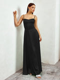 Satin Maxi Dress with Crisscross Back - View 15 | WEUXS
