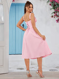 Button front tie back solid maxi dress with sweetheart neckline and flared hem - View 8 | WEUXS