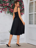 Button front tie back solid maxi dress with sweetheart neckline and flared hem - View 20 | WEUXS