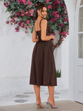 Button front tie back solid maxi dress with sweetheart neckline and flared hem - View 14 | WEUXS