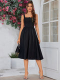 Button front tie back solid maxi dress with sweetheart neckline and flared hem - View 24 | WEUXS