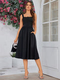 Button front tie back solid maxi dress with sweetheart neckline and flared hem - View 23 | WEUXS