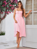 Button front tie back solid maxi dress with sweetheart neckline and flared hem - View 11 | WEUXS