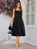Button front tie back solid maxi dress with sweetheart neckline and flared hem - View 19 | WEUXS