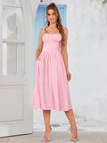 Button front tie back solid maxi dress with sweetheart neckline and flared hem - View 10 | WEUXS