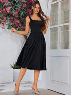 Button front tie back solid maxi dress with sweetheart neckline and flared hem - View 21 | WEUXS
