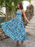 Floral print square neck maxi dress - View 6 | WEUXS