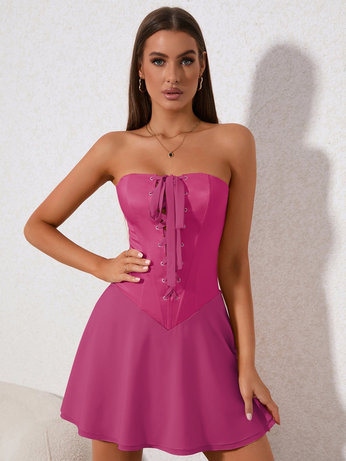 Lace-up corset mini dress - View 7 | WEUXS