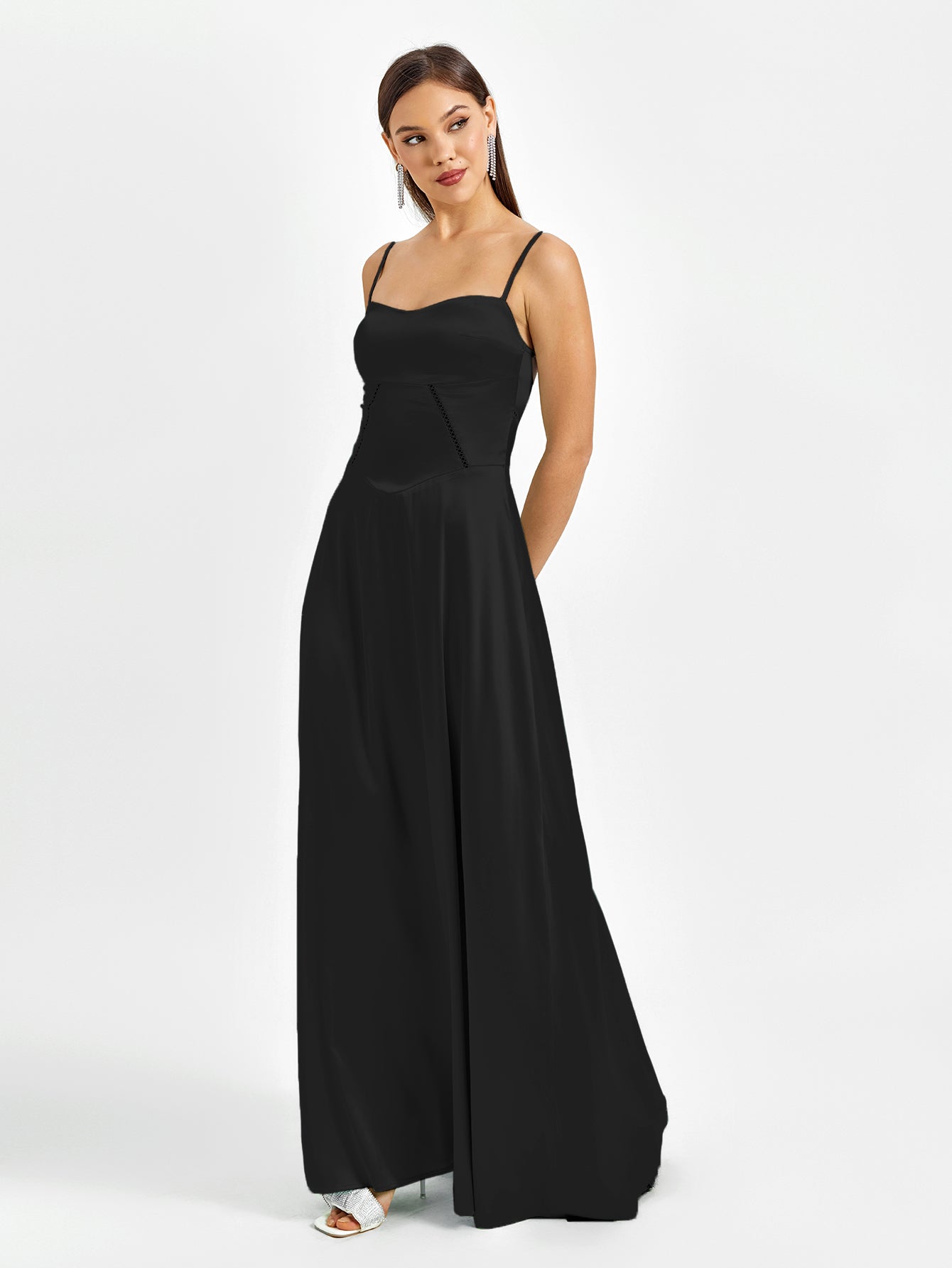 Satin Maxi Dress with Crisscross Back - View 16 | WEUXS