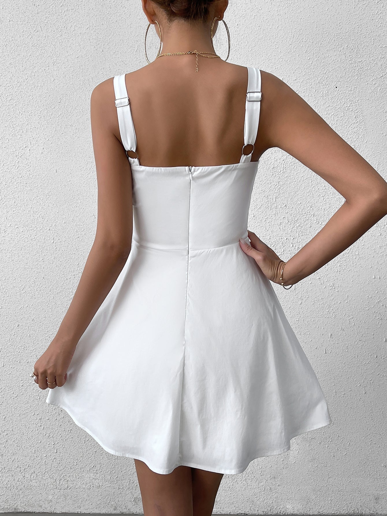 white bow detail mini dress back view