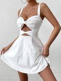 white bow detail mini dress showing hemline
