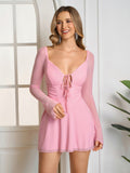 Lace up mesh mini dress - View 6 | WEUXS