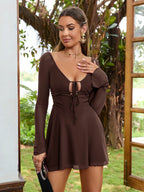 Lace up mesh mini dress - View 28 | WEUXS