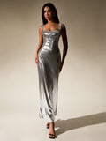 Metallic Maxi Dress with Cut-Out Detail | WEUXS - View 6 | WEUXS