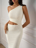 One Shoulder Cutout Lace Maxi Dress - View 6 | WEUXS