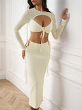 Cut Out Tie Front Knit Set - View 6 | WEUXS