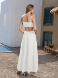 Blue tiered maxi dress with spaghetti straps and cut-out detail - View 8 | WEUXS
