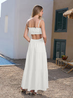 Blue tiered maxi dress with spaghetti straps and cut-out detail - View 8 | WEUXS