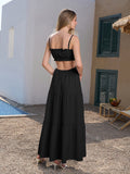 Blue tiered maxi dress with spaghetti straps and cut-out detail - View 20 | WEUXS