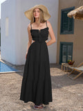 Blue tiered maxi dress with spaghetti straps and cut-out detail - View 23 | WEUXS