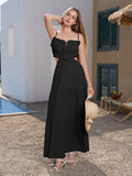 Blue tiered maxi dress with spaghetti straps and cut-out detail - View 19 | WEUXS