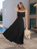 Blue tiered maxi dress with spaghetti straps and cut-out detail - View 22 | WEUXS