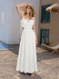 Blue tiered maxi dress with spaghetti straps and cut-out detail - View 9 | WEUXS