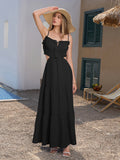 Blue tiered maxi dress with spaghetti straps and cut-out detail - View 21 | WEUXS