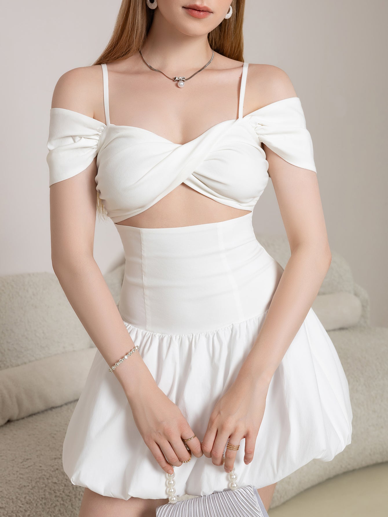 White Cut Out Twist Front Mini Dress - View 6 | WEUXS