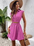 Front detail of pink shirt collar dress