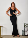 Fashionable black maxi dress with mermaid silhouette