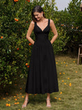 Ruched V-Neck Deep Backless Corset Dress#color_black