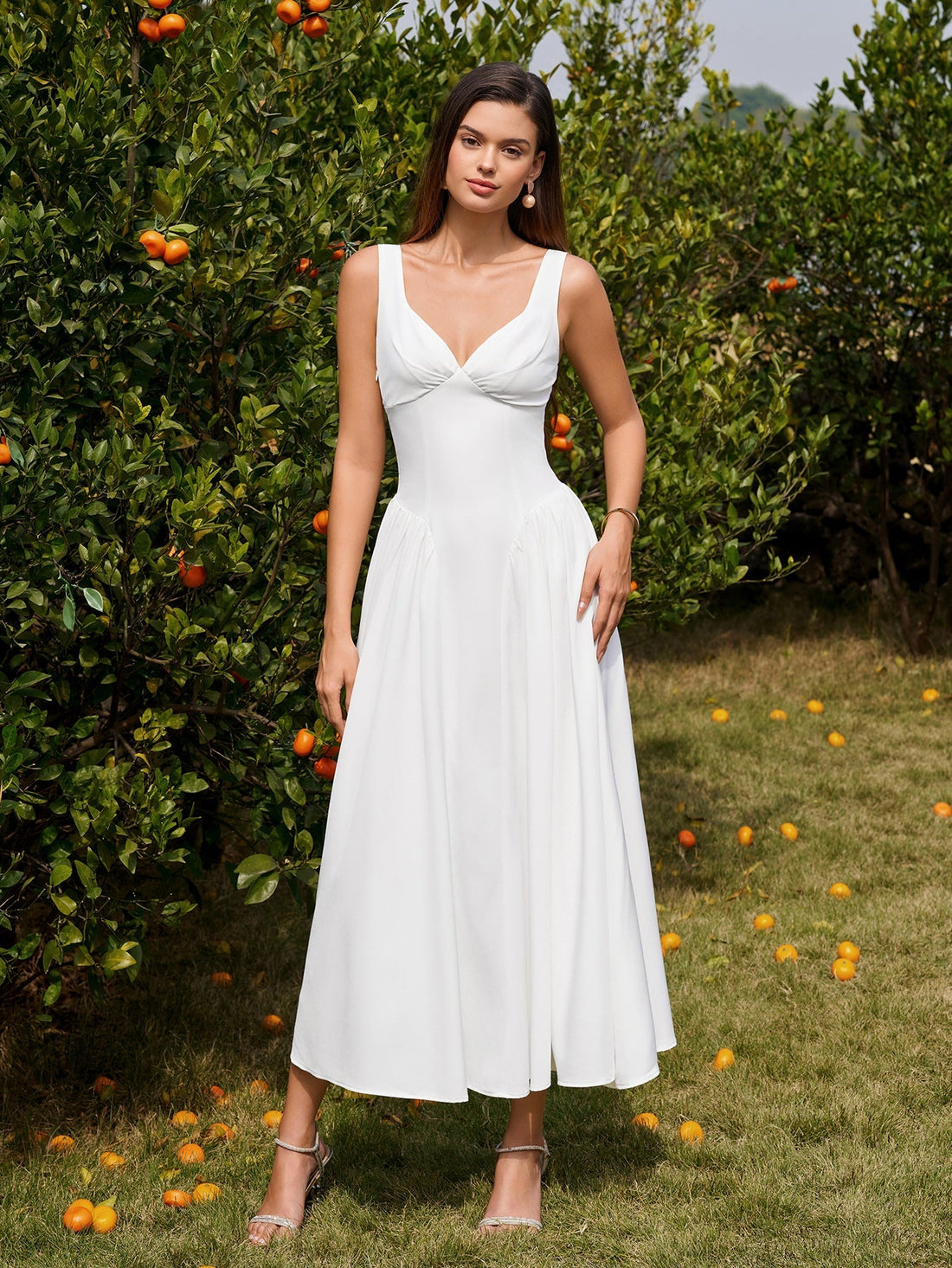 White ruched corset midi dress