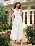 Black V-Neck Midi Dress with Bow Tie Detail - View 9 | WEUXS
