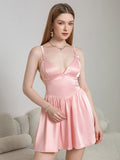 Pink satin cami dress with bow tie straps
