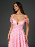 Pink floral applique maxi dress - View 6 | WEUXS
