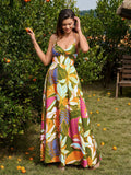 Tie Crisscross Deep V-Neck Back Floral Print Dress#color_greenfloral