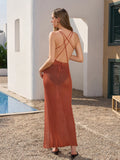 Maxi dress with V-neck and crisscross tie back - View 8 | WEUXS