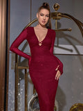 Black glitter maxi dress with V-neckline and tie back - View 12 | WEUXS